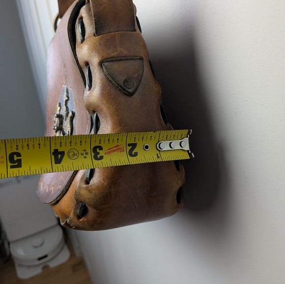 Vintage Rustic Hand Tooled Leather Shoulder Bag Tan Color Medieval Style Boho - Picture 14 of 15